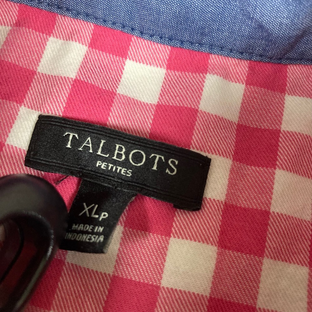 Talbots Petites Pink White Gingham Cotton Button Down Shirt XL Petites - Picture 2 of 7